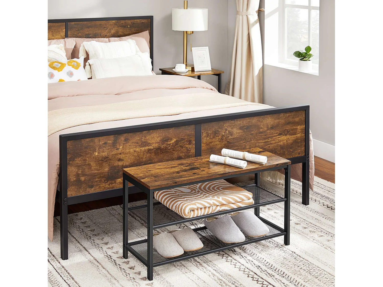 Ławka na buty 80x30x44,5 cm brązowo-czarna Indestic