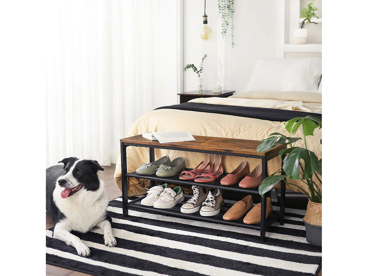 Ławka na buty 80x30x44,5 cm brązowo-czarna Indestic