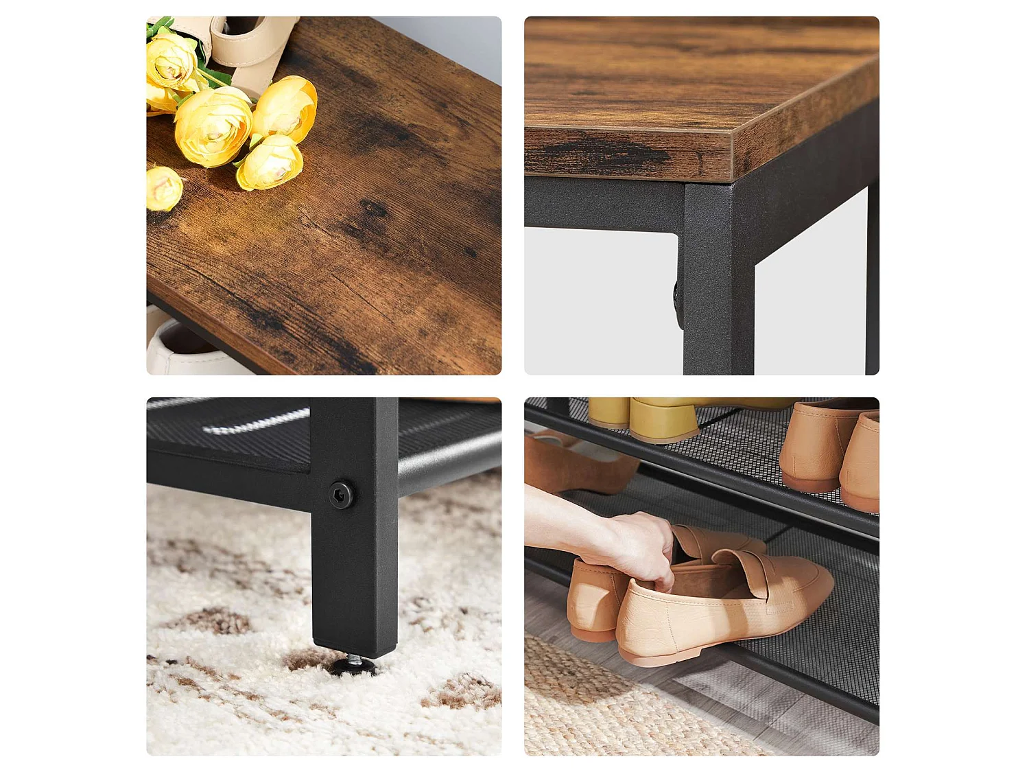 Ławka na buty 80x30x44,5 cm brązowo-czarna Indestic