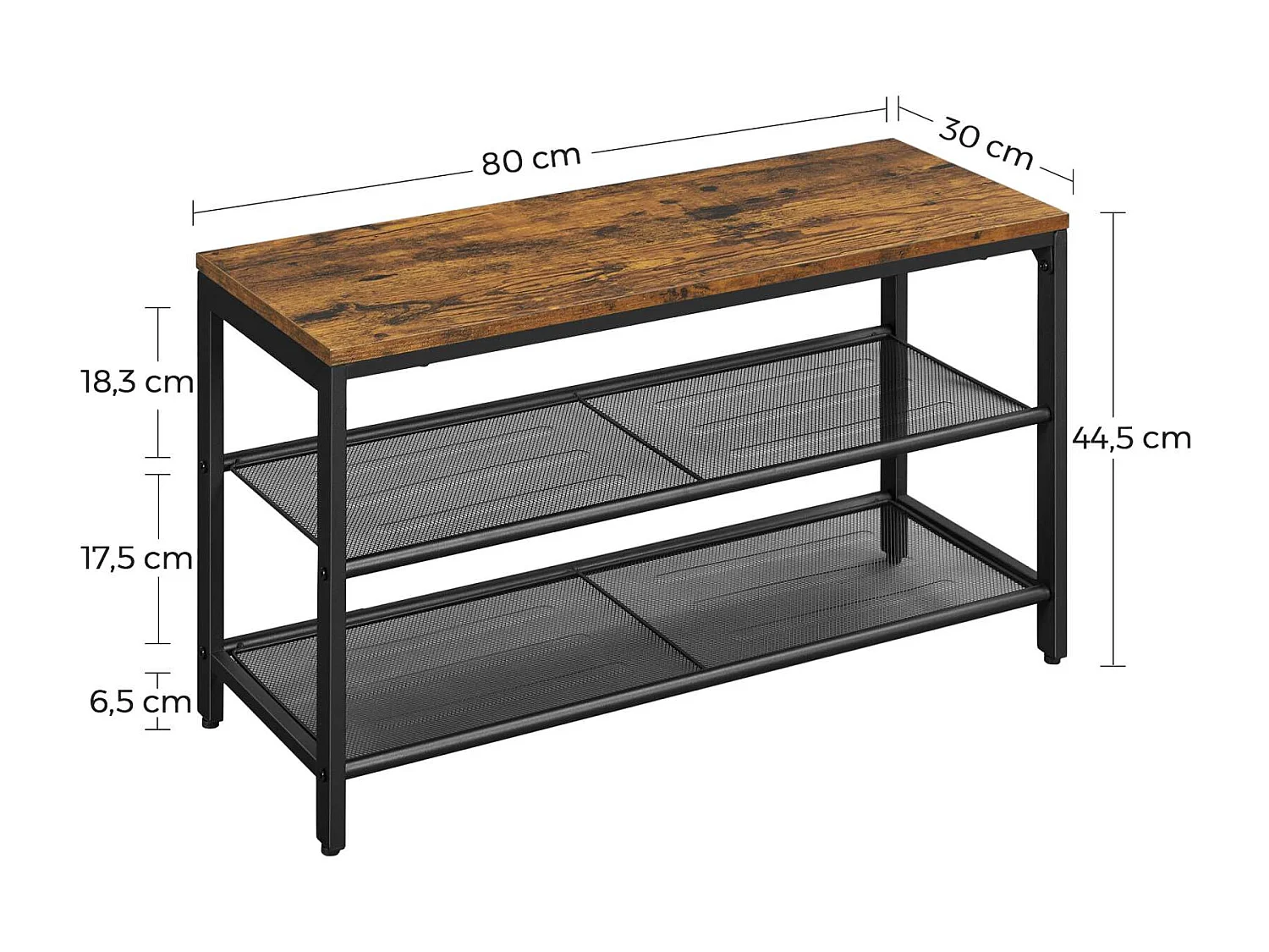 Ławka na buty 80x30x44,5 cm brązowo-czarna Indestic