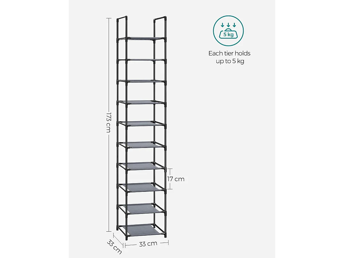 Étagère à chaussures 33x33x173 cm gris