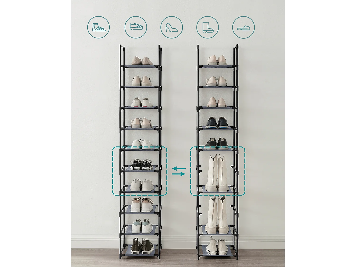 Étagère à chaussures 33x33x173 cm gris