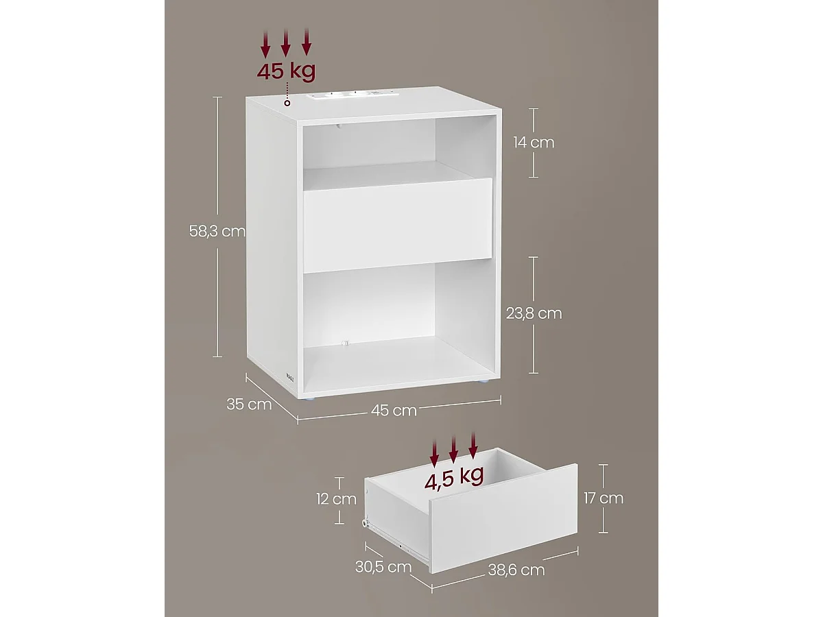 Nachttisch 45x35x58,3 cm weiß
