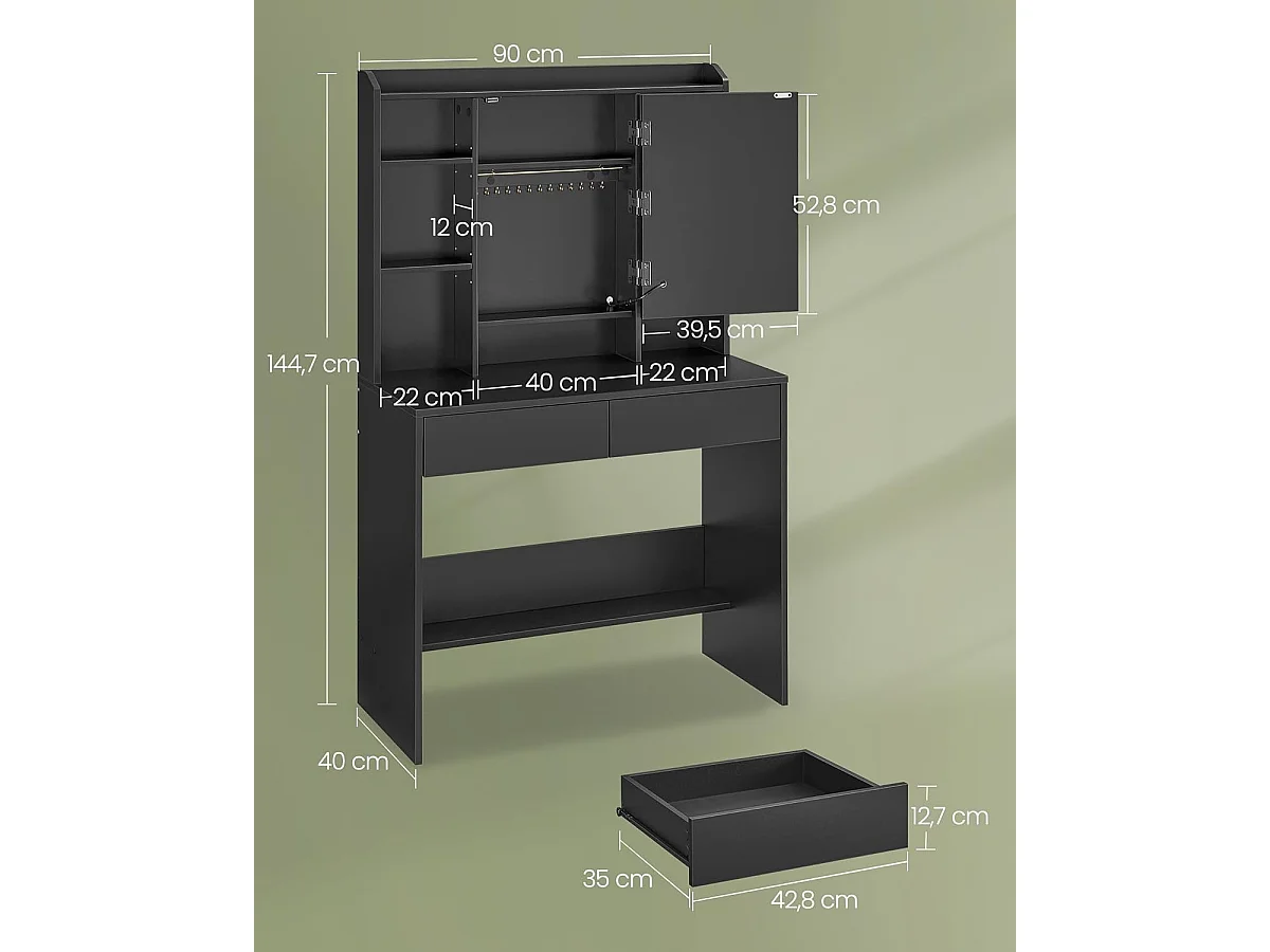 Schminktisch 90x40x144,7 cm schwarz