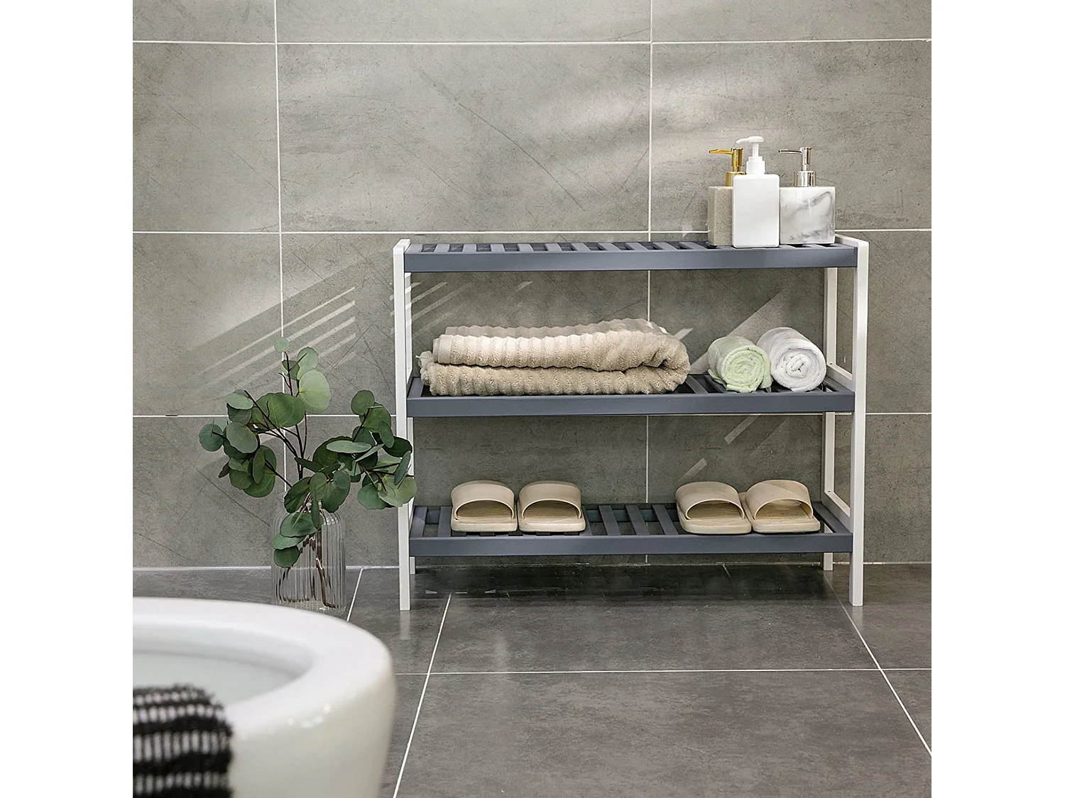 Étagère à chaussures 70x55x26 cm blanc gris