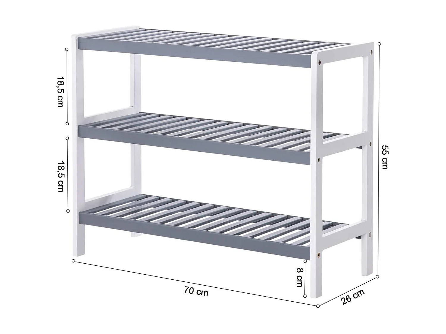 Étagère à chaussures 70x55x26 cm blanc gris