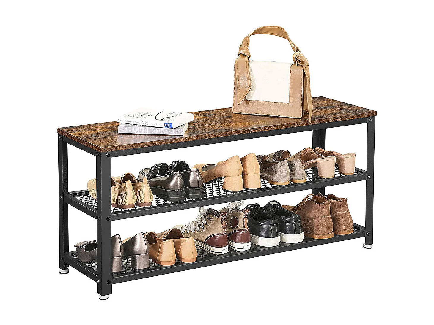 Banc à chaussures 100x30x45 cm Noir Marron Rustique Bryce