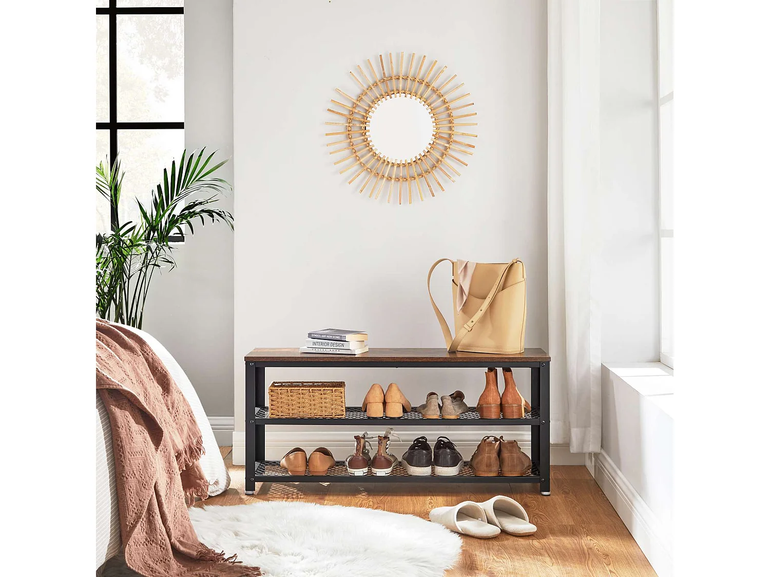 Ławka na buty 100x30x45 cm Czarny Rustykalny Brąz Bryce