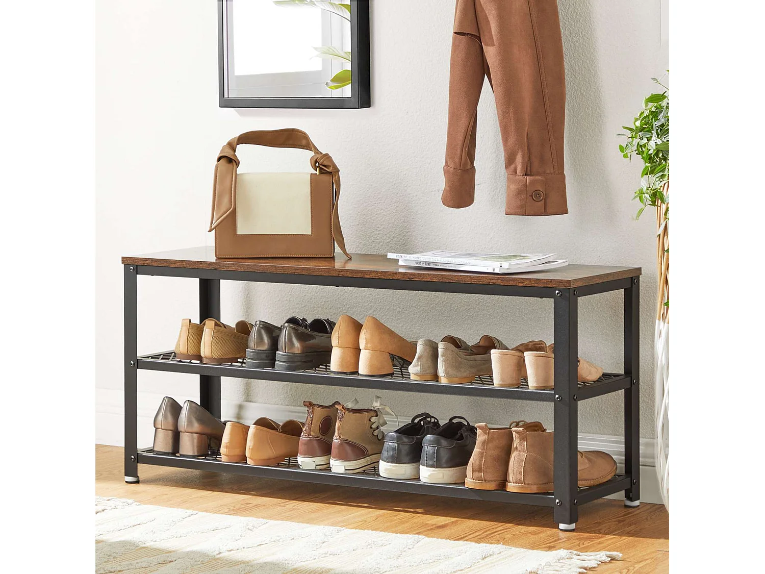 Ławka na buty 100x30x45 cm Czarny Rustykalny Brąz Bryce