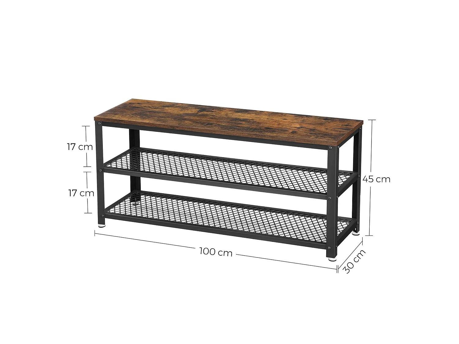 Ławka na buty 100x30x45 cm Czarny Rustykalny Brąz Bryce