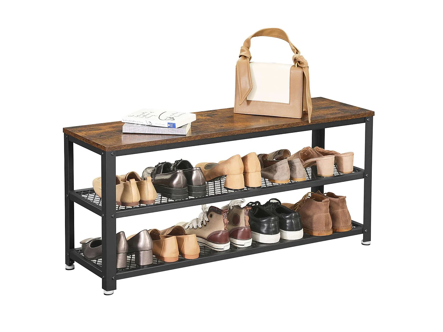 Ławka na buty 100x30x45 cm Czarny Rustykalny Brąz Bryce