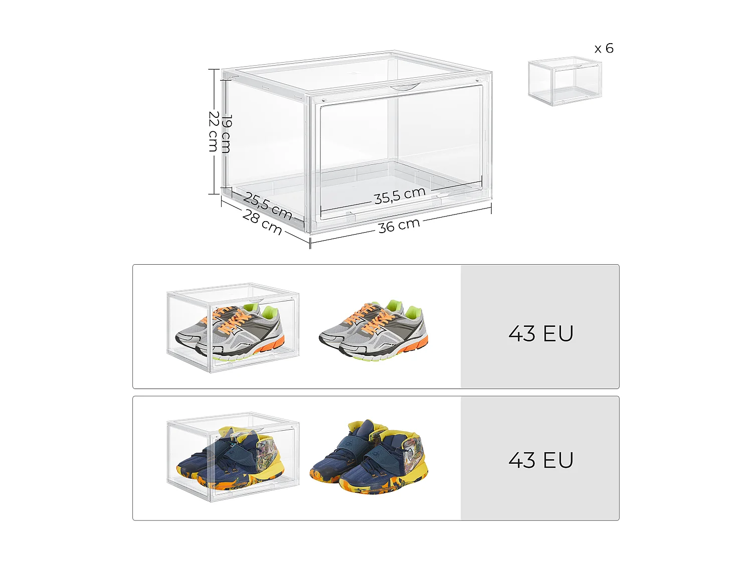 Plastic shoe box 36x28x22 cm transparent
