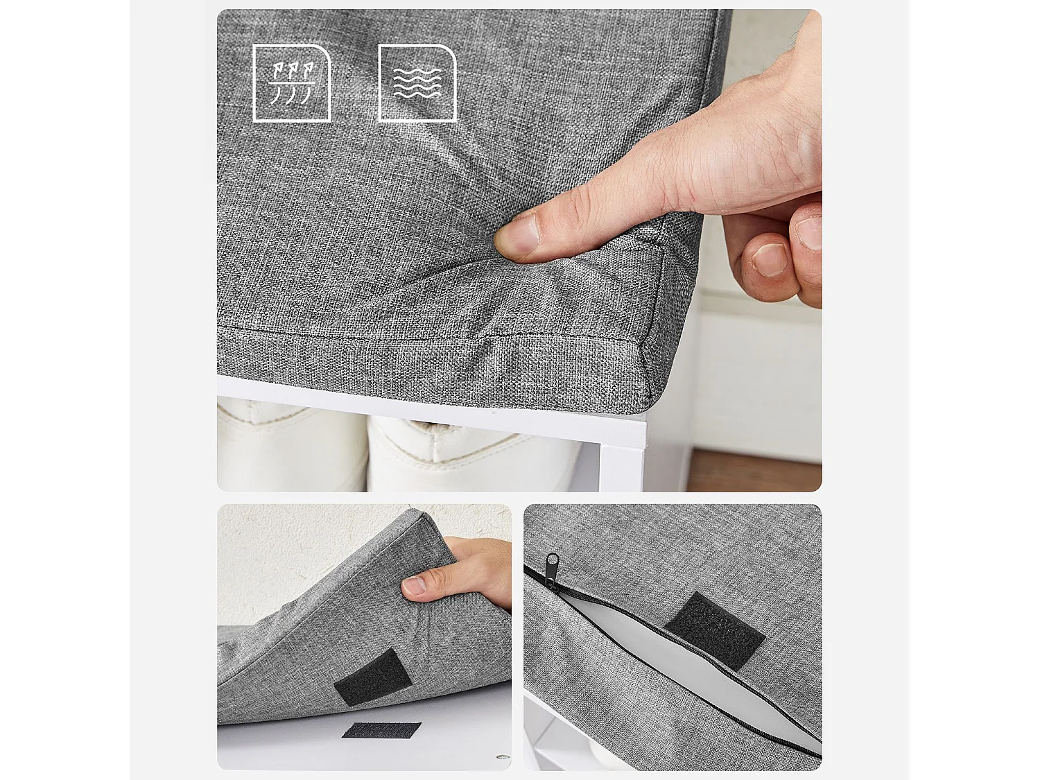 Ławka na buty 105x30x48 cm biała, szara poduszka