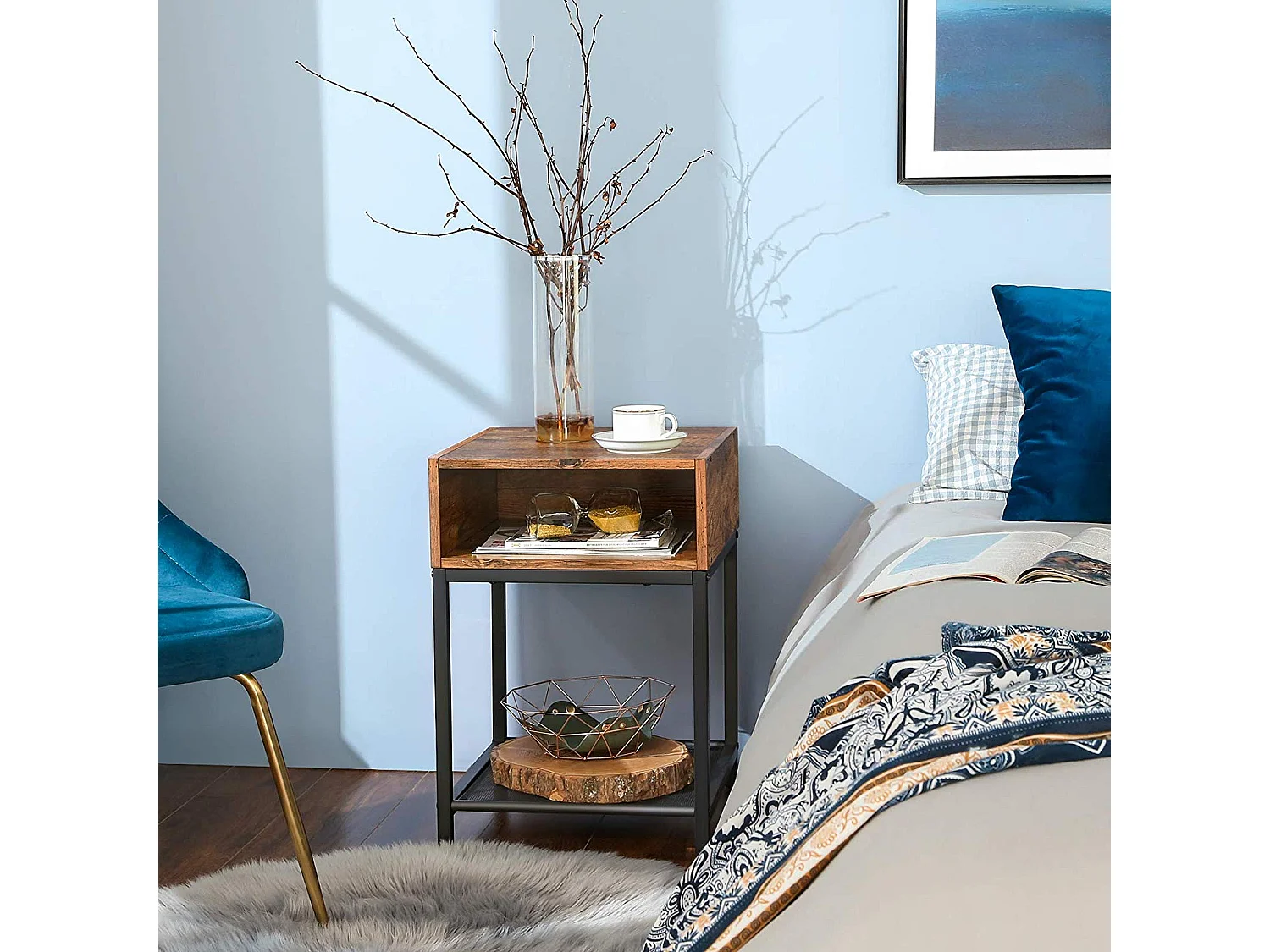 Bijzettafel 40x40x58 cm bruin zwart Indestic