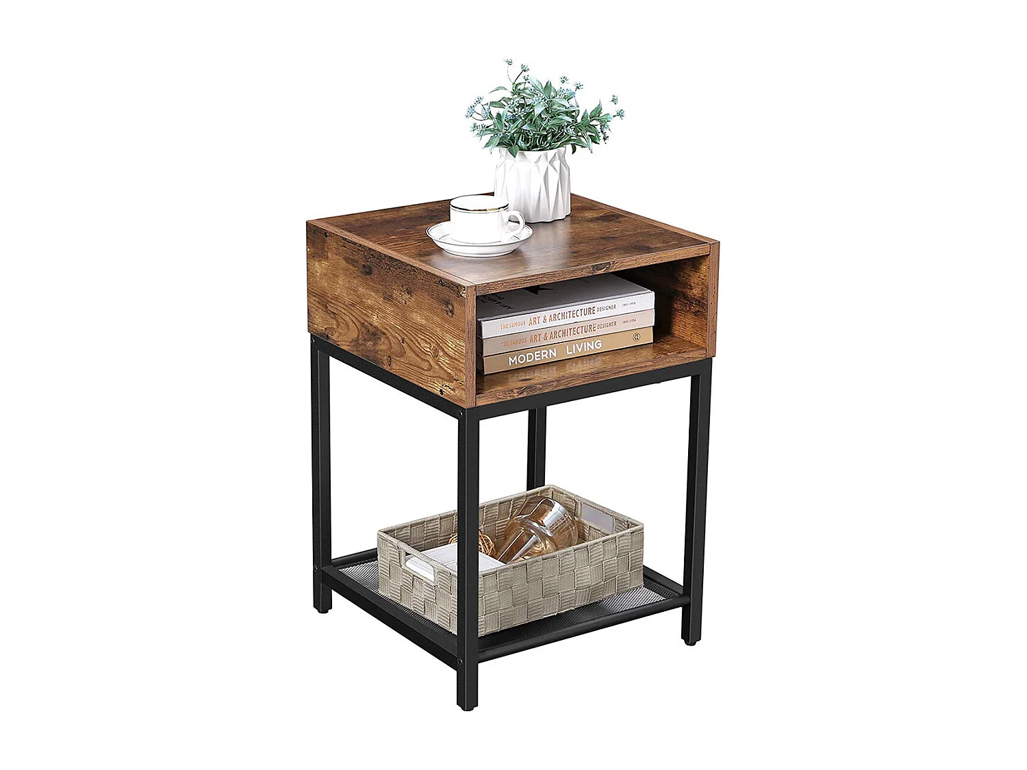 Bijzettafel 40x40x58 cm bruin zwart Indestic