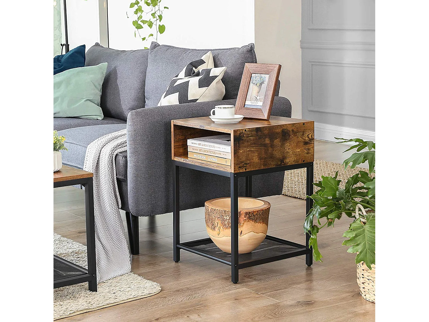 Bijzettafel 40x40x58 cm bruin zwart Indestic