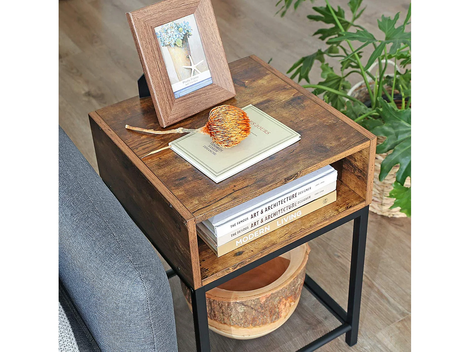 Bijzettafel 40x40x58 cm bruin zwart Indestic