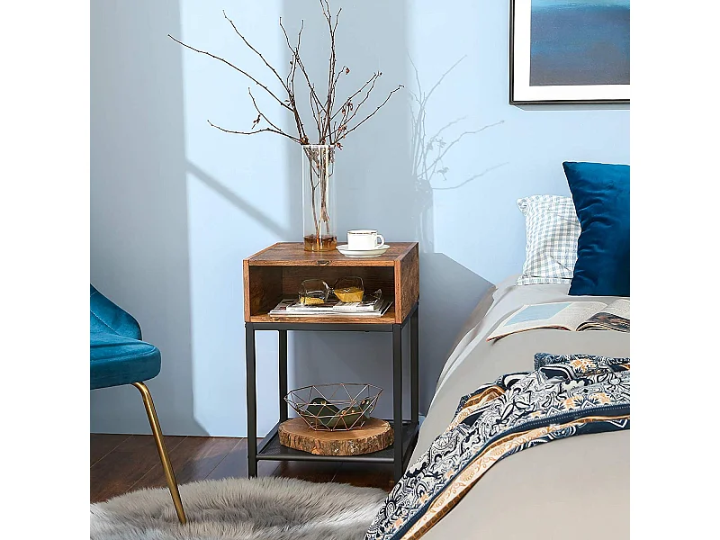 Bijzettafel 40x40x58 cm bruin zwart Indestic