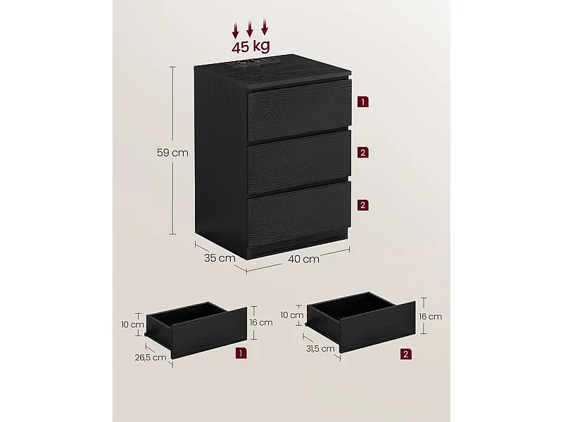 Nachttisch 40x35x59 cm schwarz