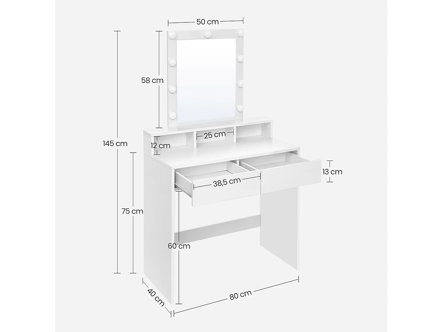 Coiffeuse 80x40x145 cm blanche
