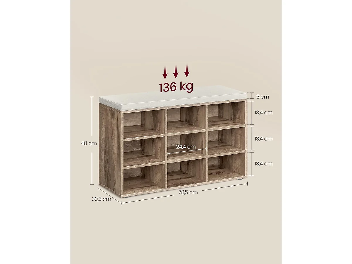 Schuhbank 30,3x78,5x48 cm braun