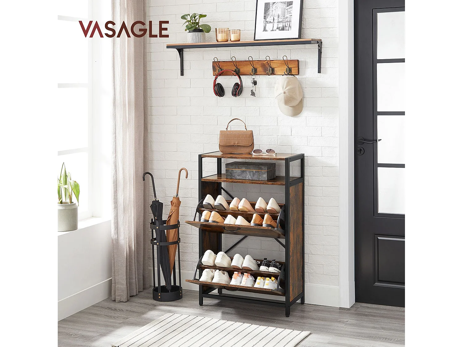 Schuhschrank 60x30x95 cm schwarz rustikal braun