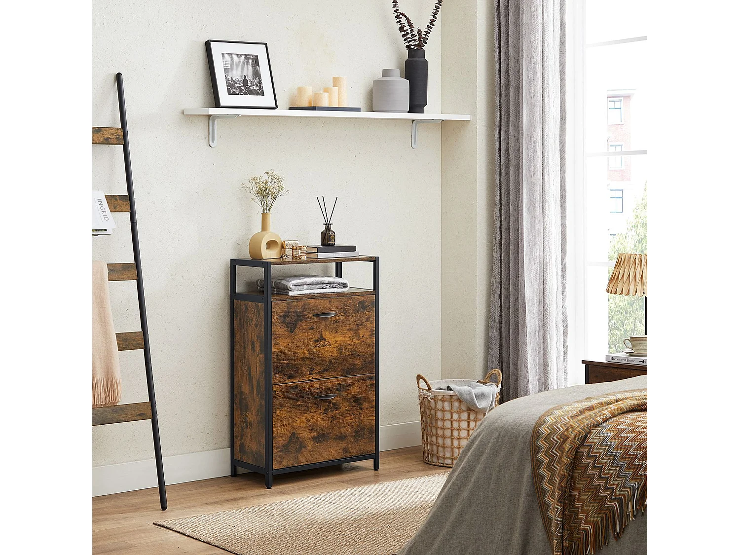 Schuhschrank 60x30x95 cm schwarz rustikal braun