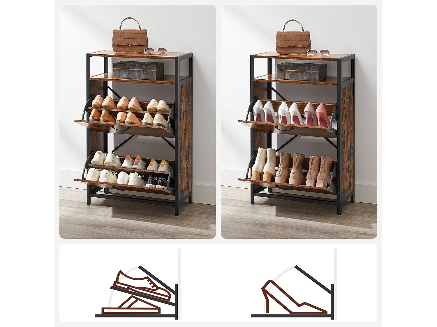 Schuhschrank 60x30x95 cm schwarz rustikal braun