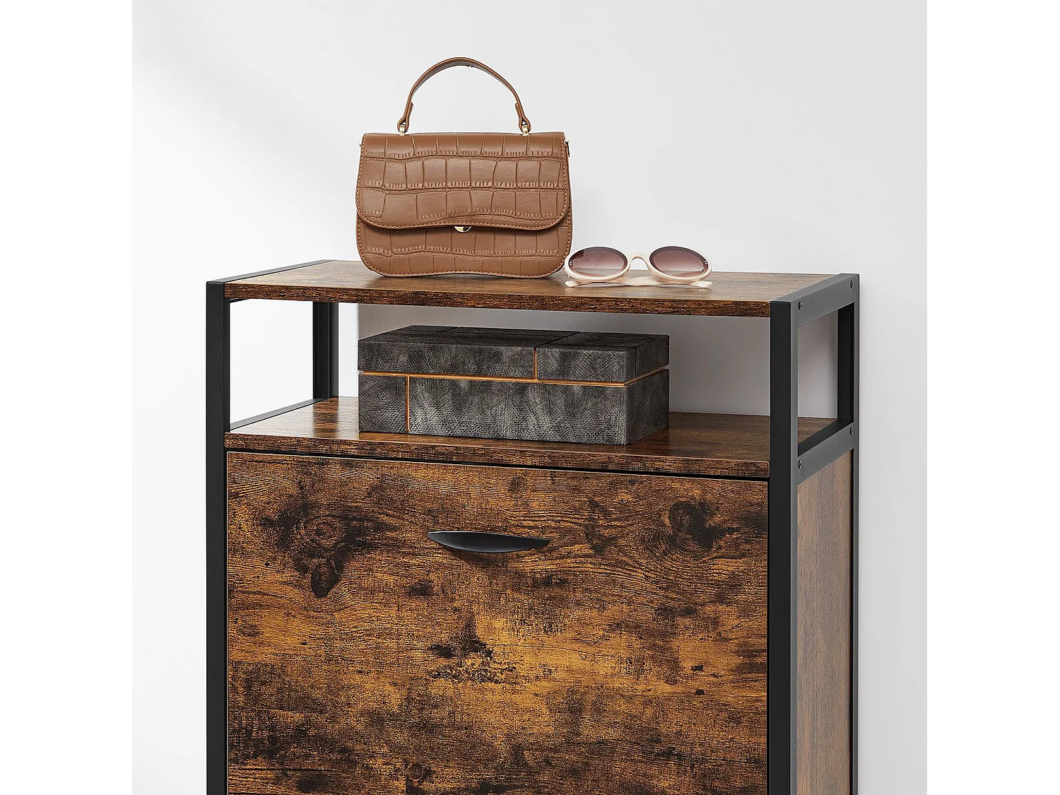 Schuhschrank 60x30x95 cm schwarz rustikal braun