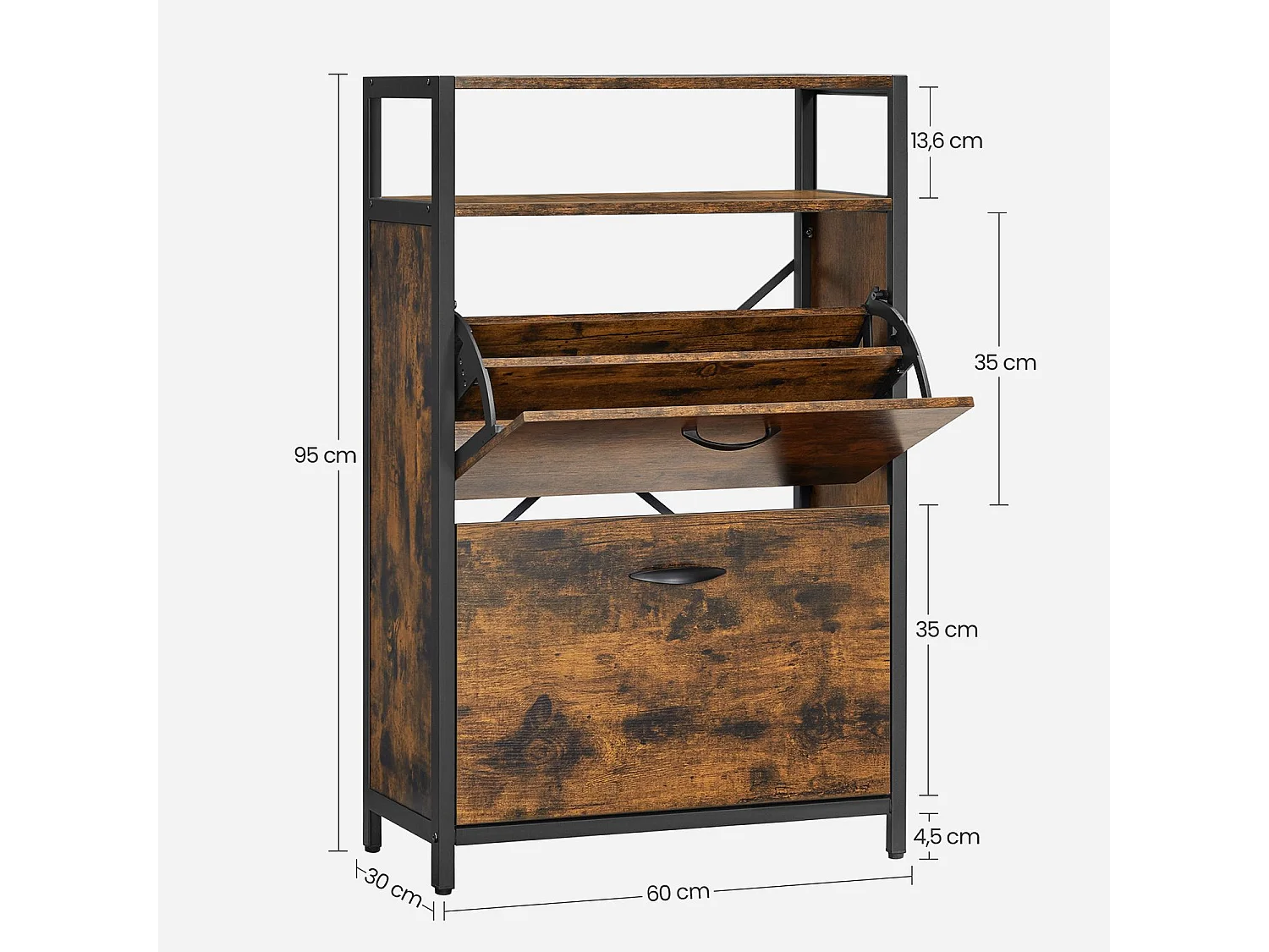 Schuhschrank 60x30x95 cm schwarz rustikal braun