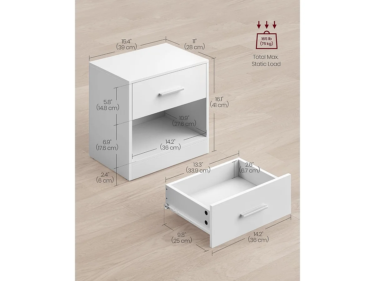 Comodino 45x35x58,3 cm bianco