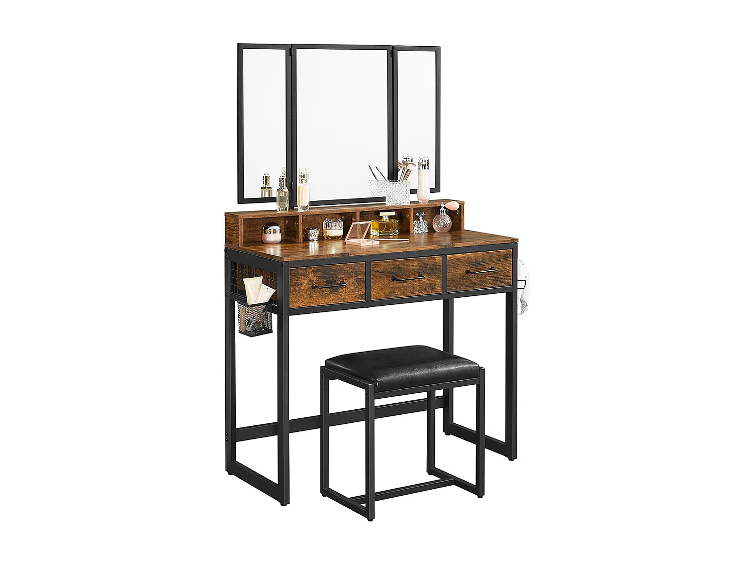 Frisiertisch 90x40x140,8 cm schwarz rustikal braun