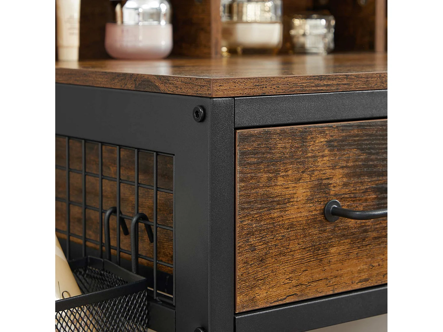 Frisiertisch 90x40x140,8 cm schwarz rustikal braun