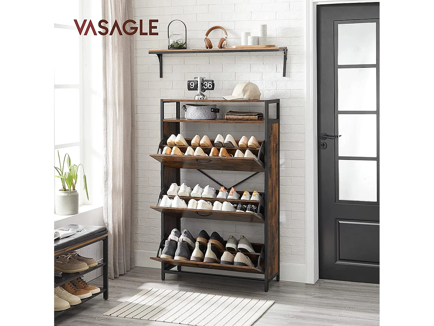 Schuhschrank 80x30x130 cm schwarz Vintage Braun