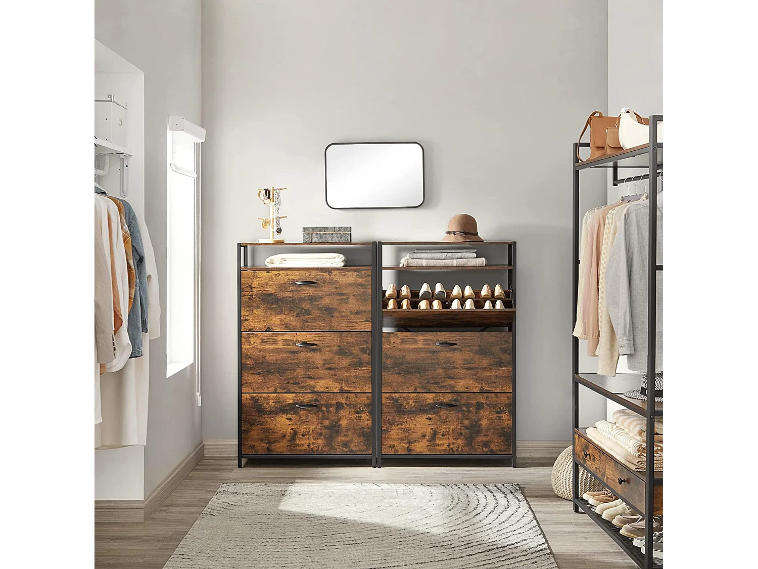 Schuhschrank 80x30x130 cm schwarz Vintage Braun