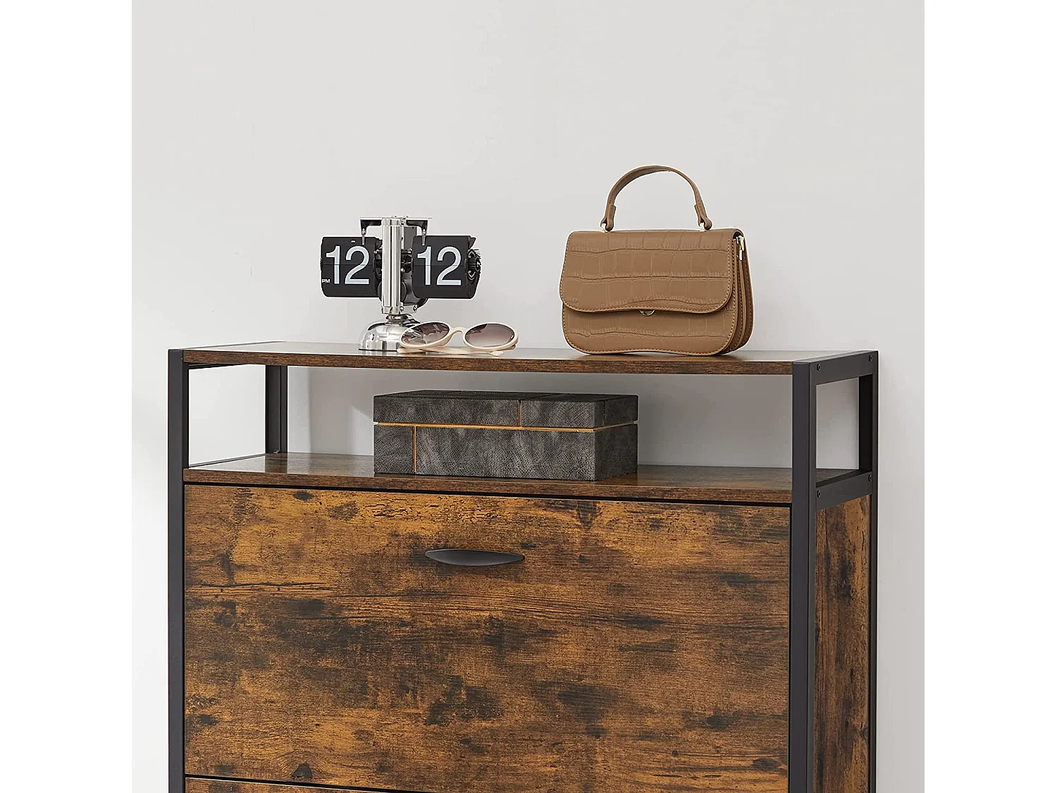 Schuhschrank 80x30x130 cm schwarz Vintage Braun