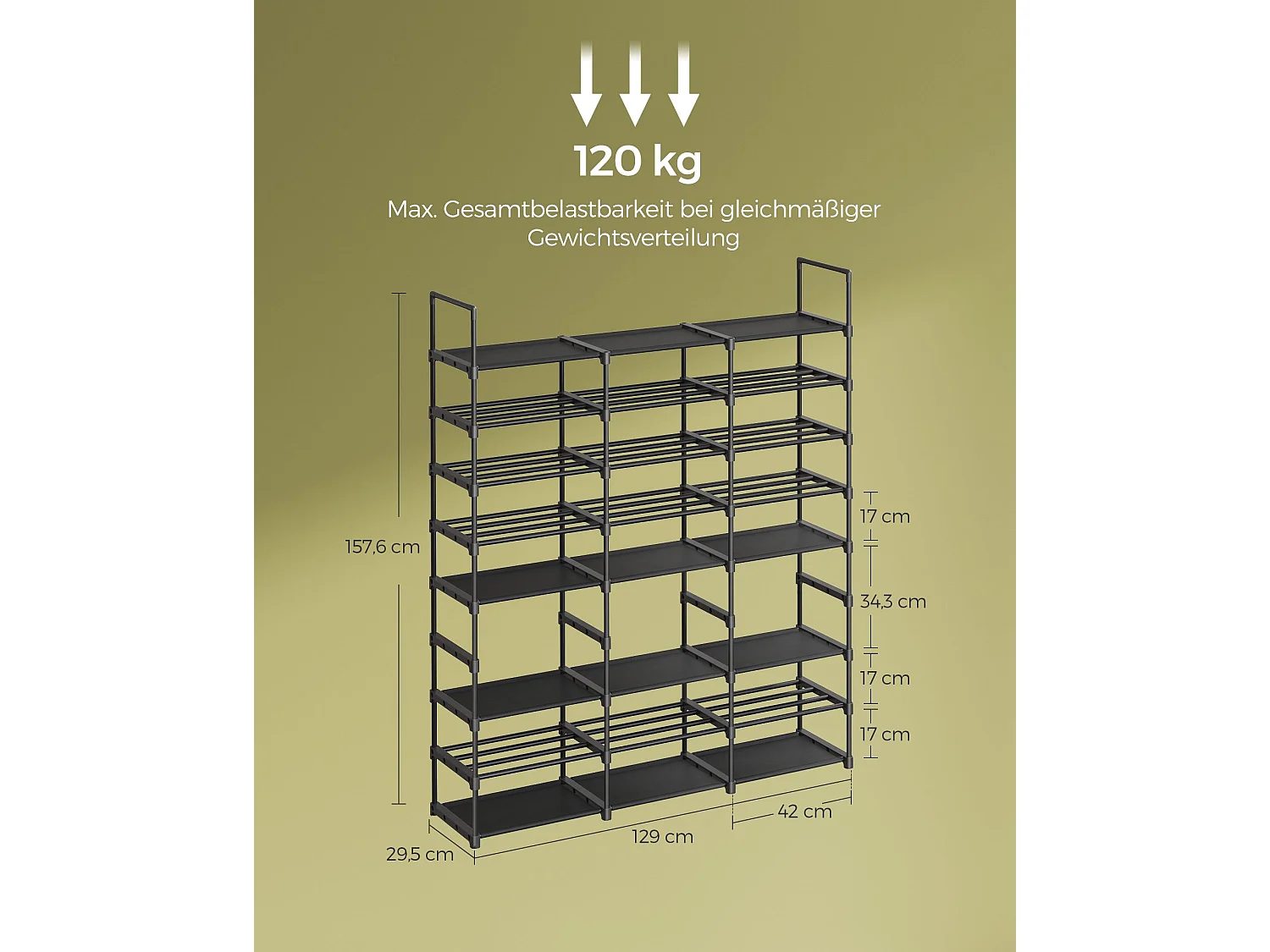 Étagère à chaussures 129x29,5x157,6 cm encre noire