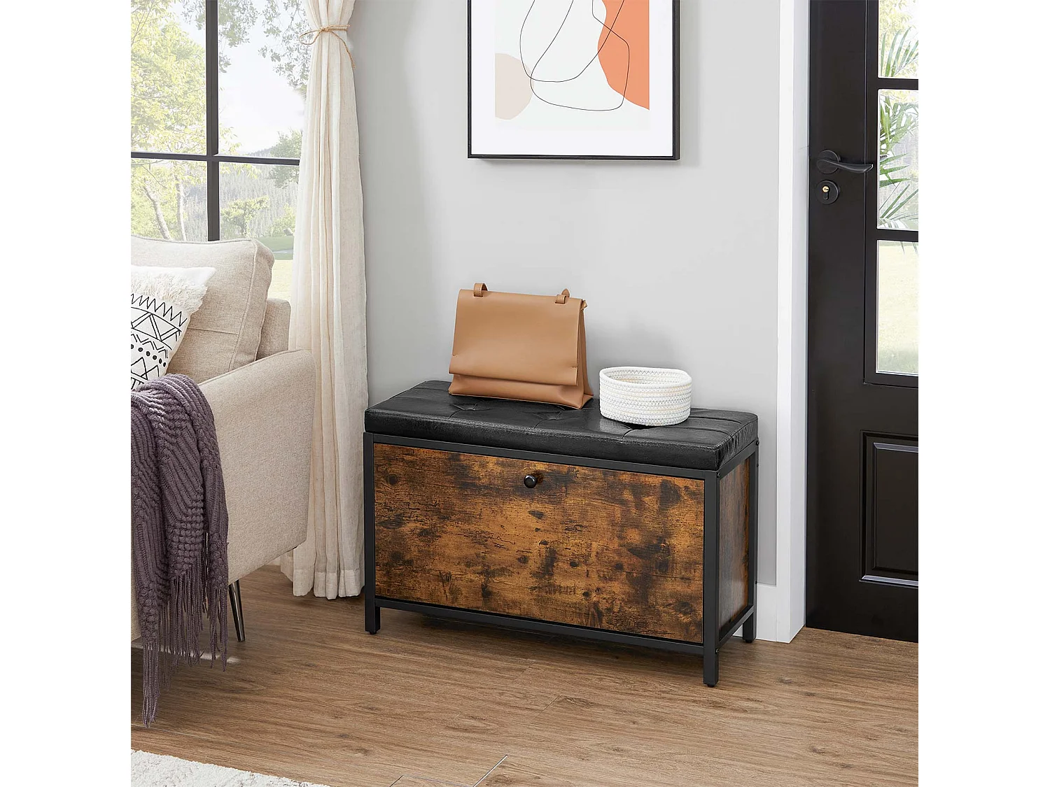 Banc à chaussures 80x30x51 cm noir vintage marron