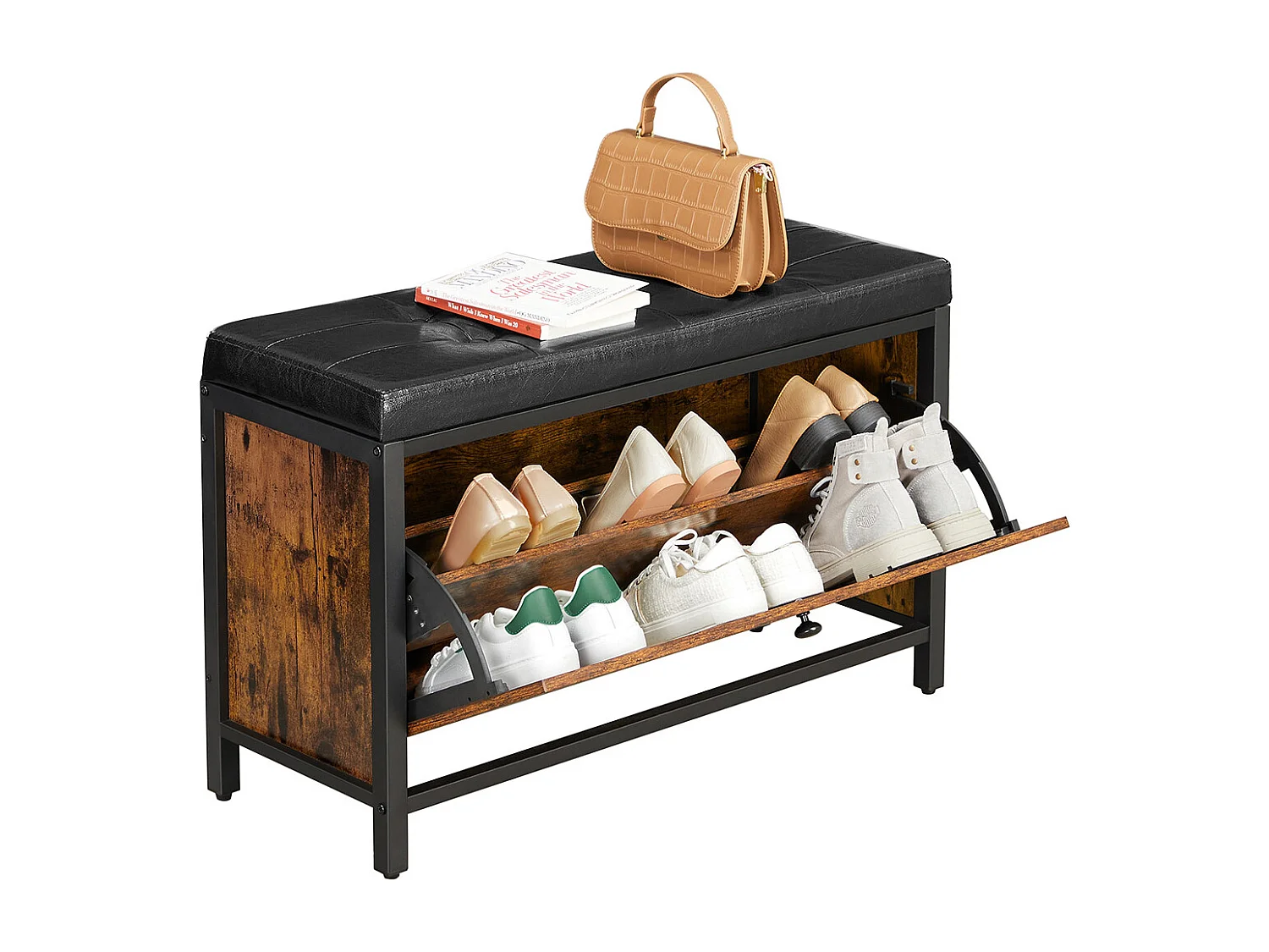 Banc à chaussures 80x30x51 cm noir vintage marron