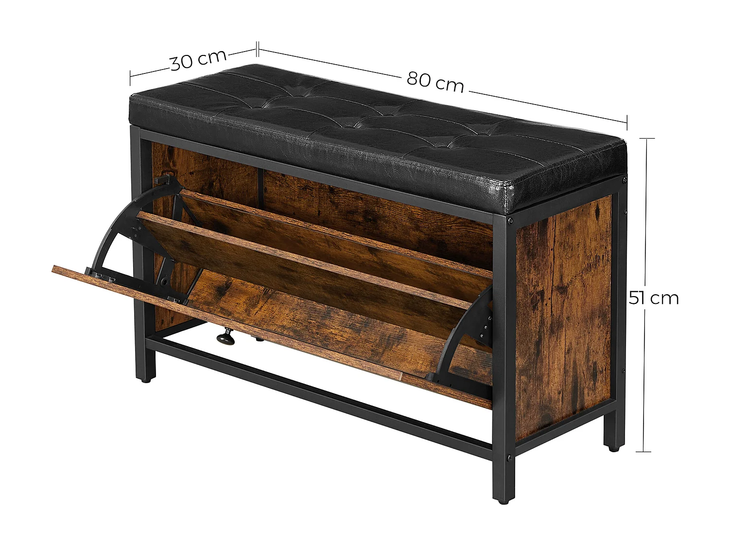 Ławka na buty 80x30x51 cm czarna vintage brązowa