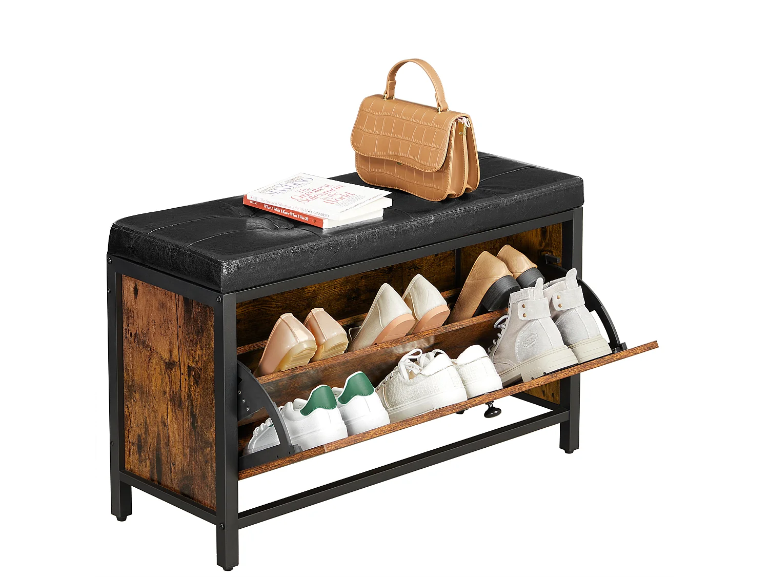 Ławka na buty 80x30x51 cm czarna vintage brązowa