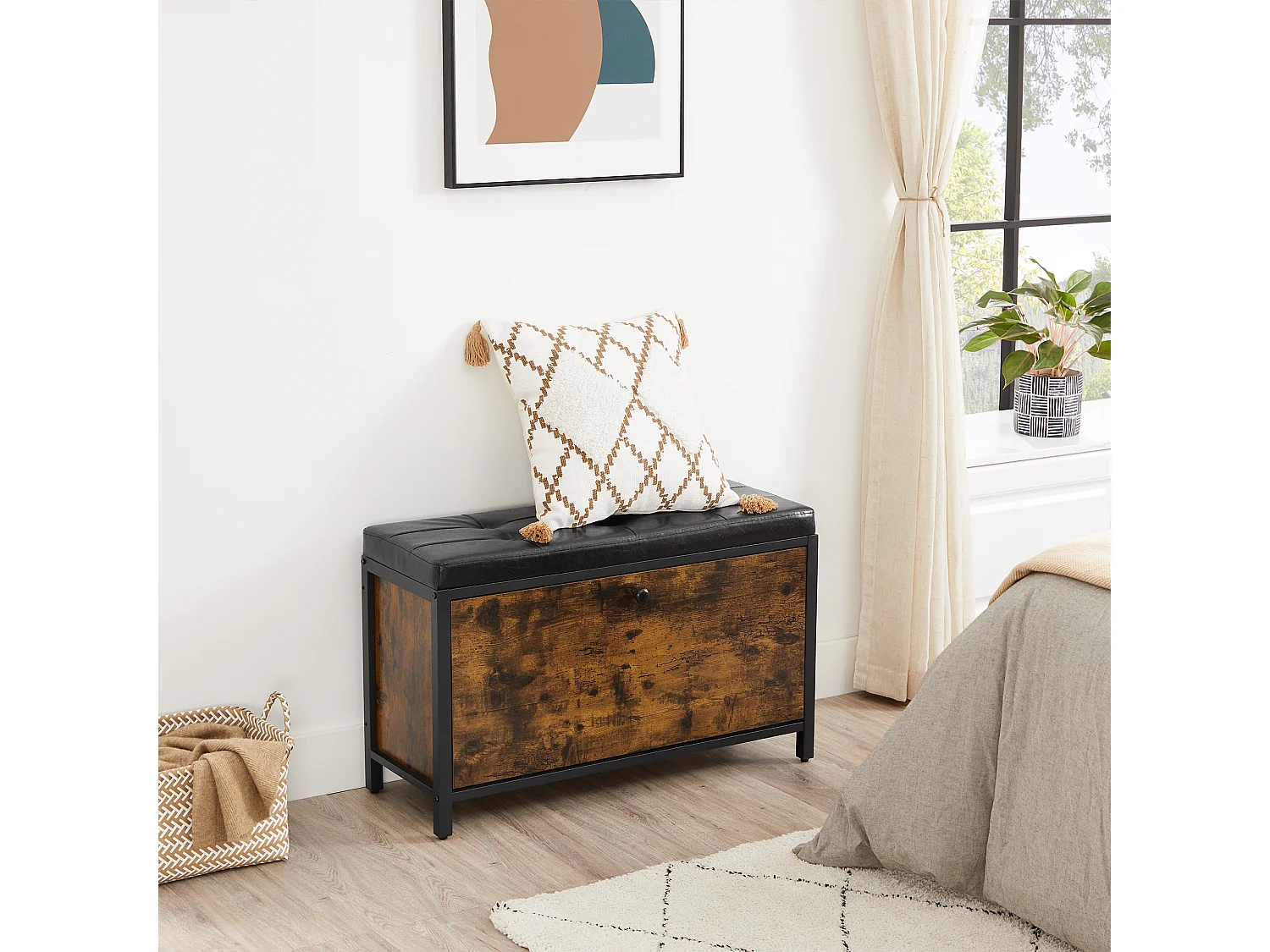 Ławka na buty 80x30x51 cm czarna vintage brązowa