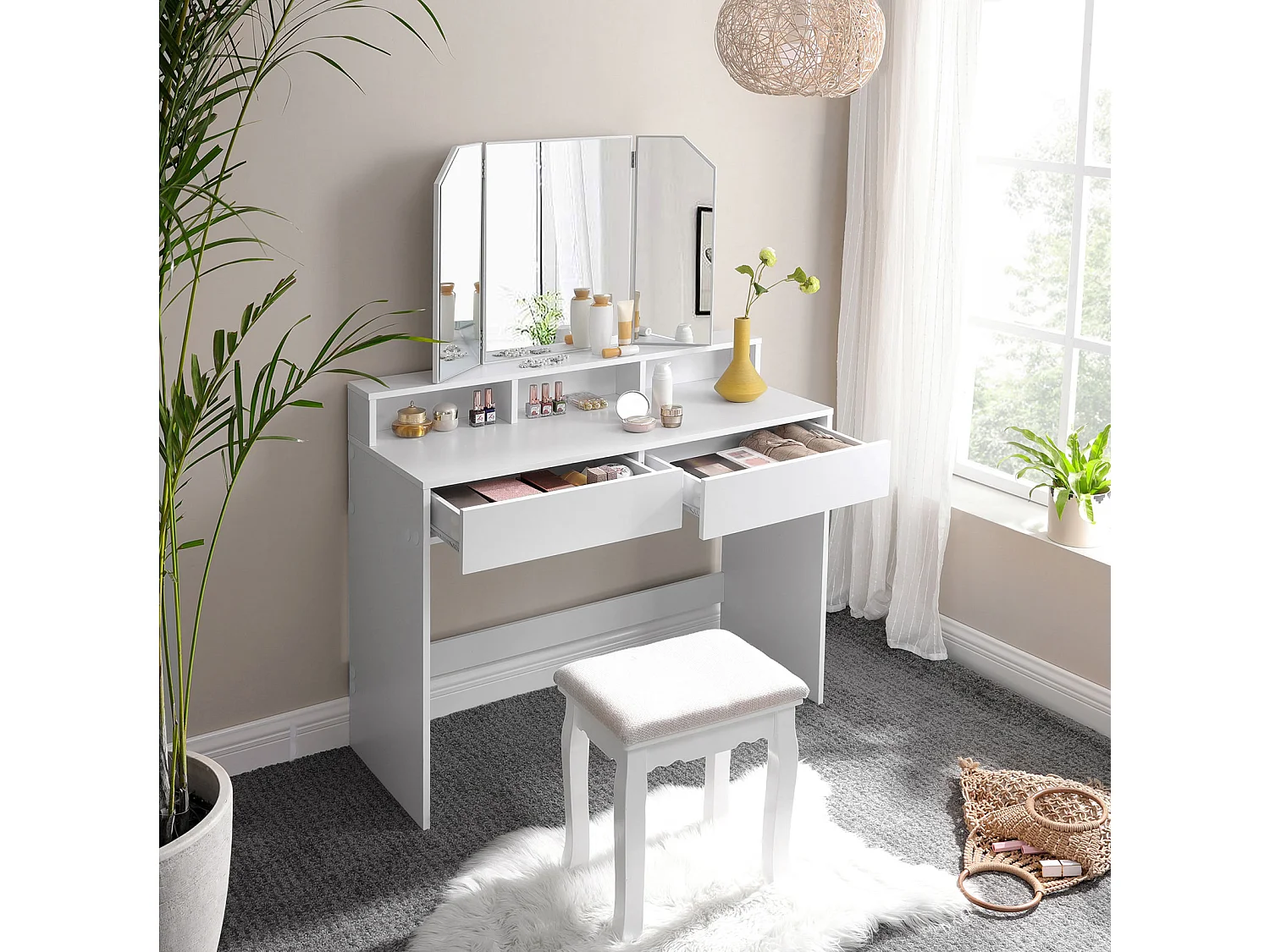 Coiffeuse 100x40x142 cm blanche