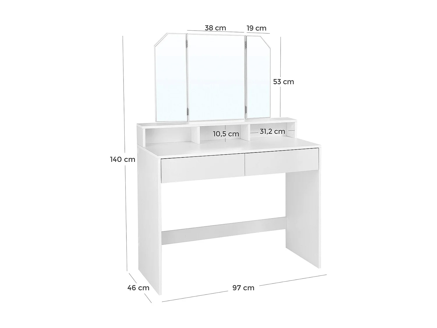 Coiffeuse 100x40x142 cm blanche