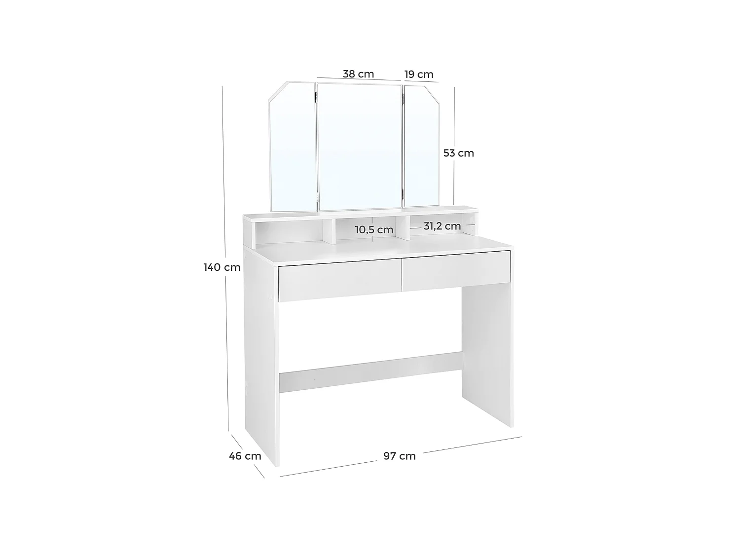 Coiffeuse 100x40x142 cm blanche