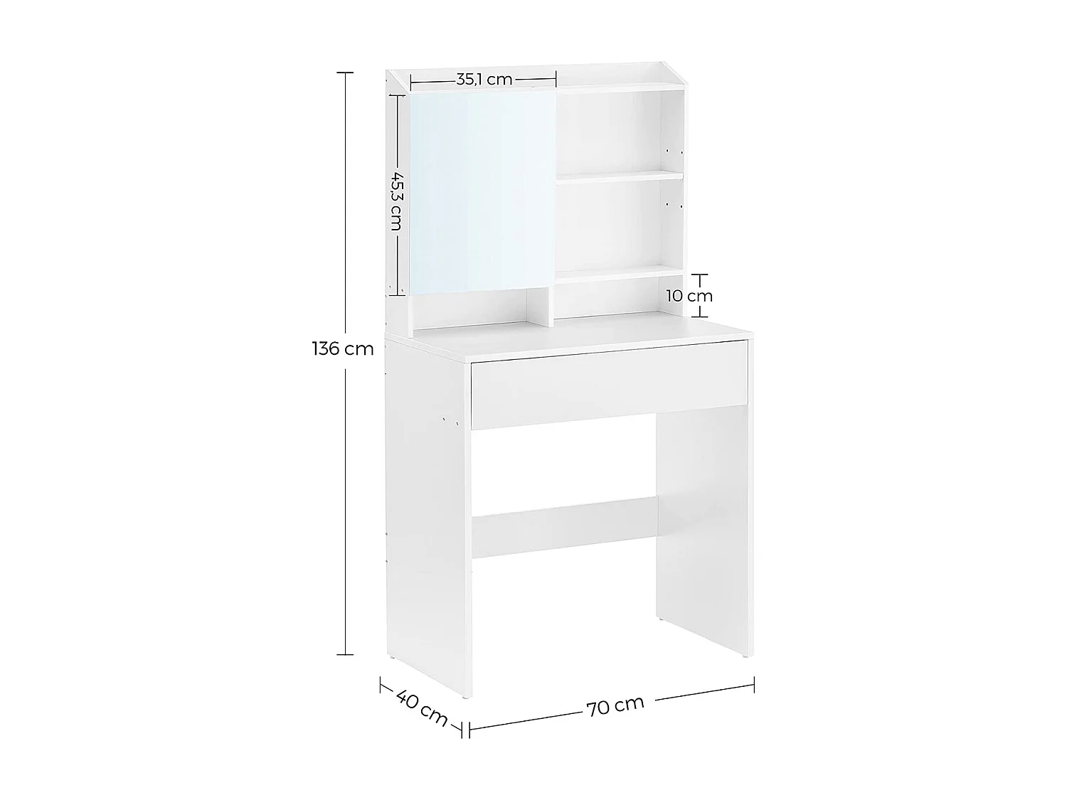 Coiffeuse 70x40x136 cm blanche Table de maquillage