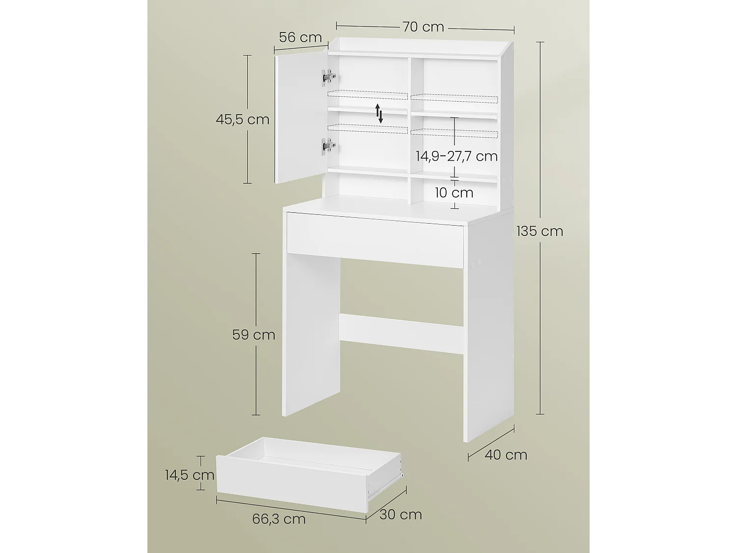 Dressing table 70x40x136 cm white Vanity Table