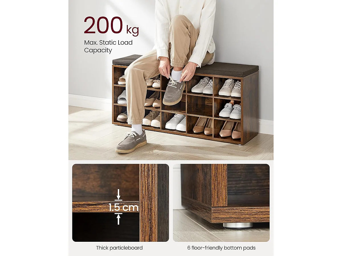 Banc à chaussures 30x105x48 cm marron