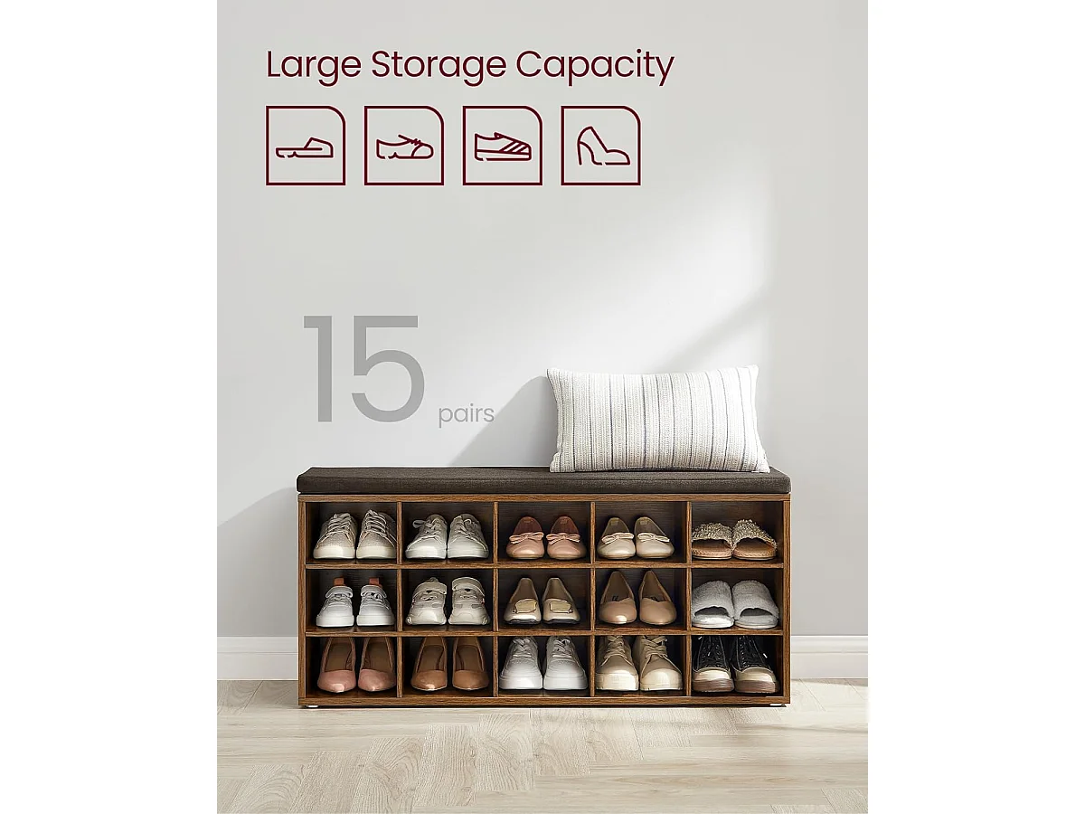 Banc à chaussures 30x105x48 cm marron