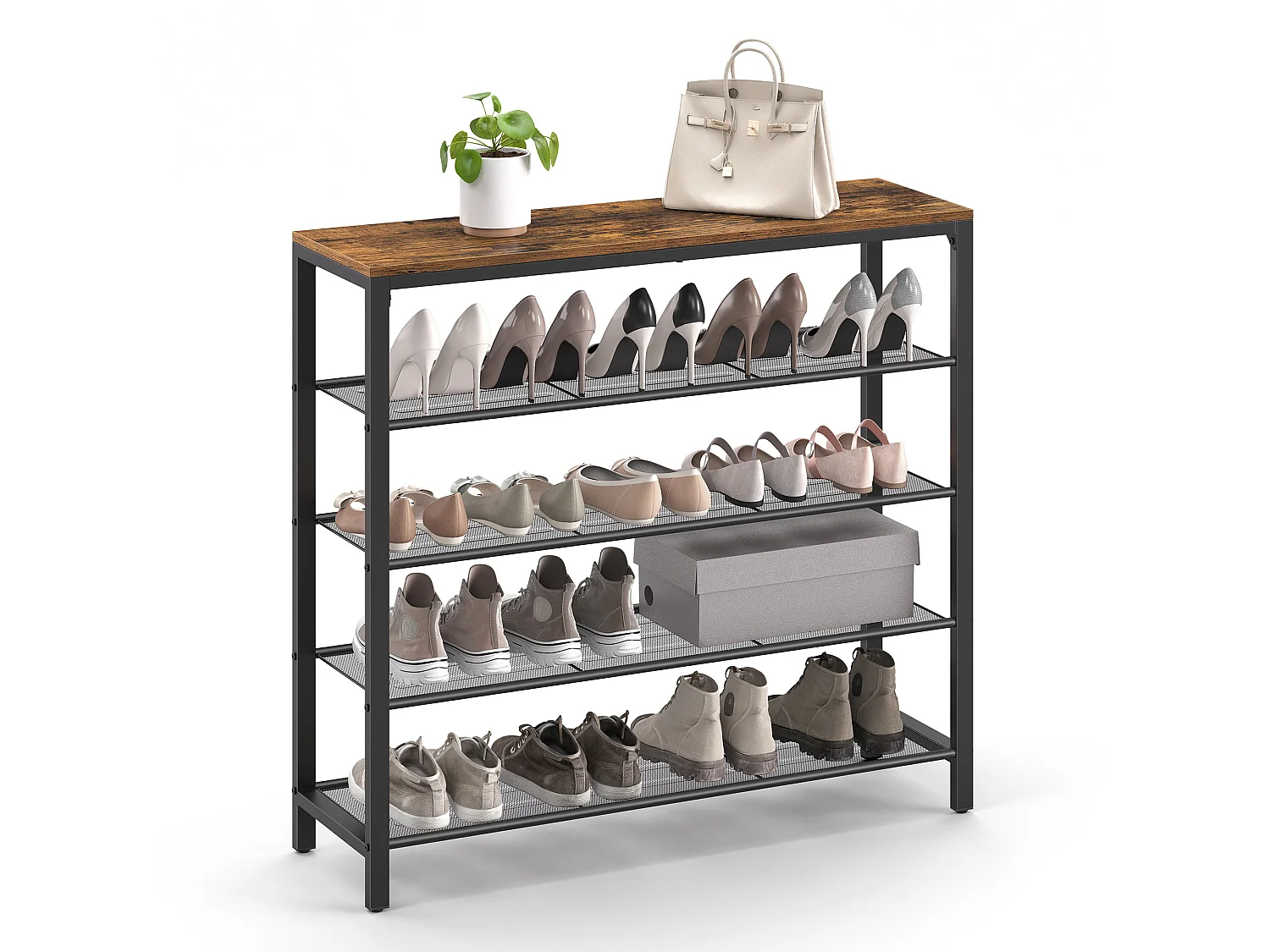 Meuble à chaussures 100x30x92,5 cm noir brun rustique Indestic
